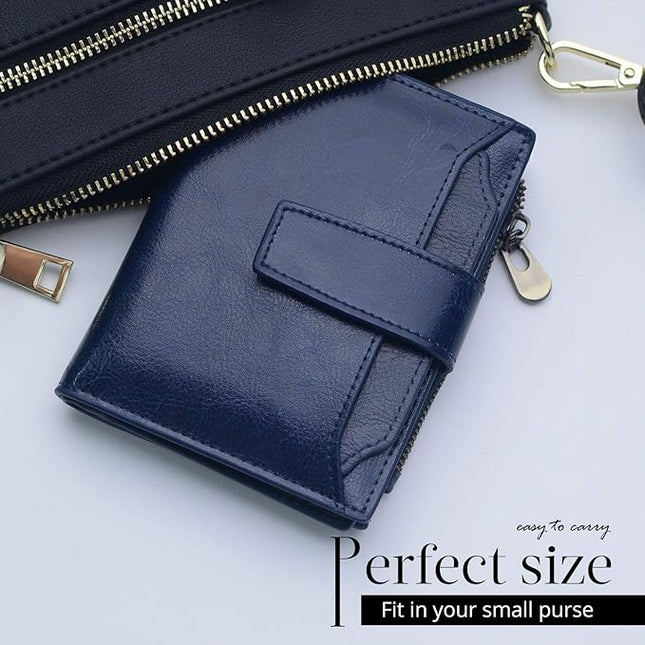 Bveyzi Women's Small Leather RFID Blocking Bifold Zipper Pocket Wallet Ladies Credit Card Slots Purse with id Window