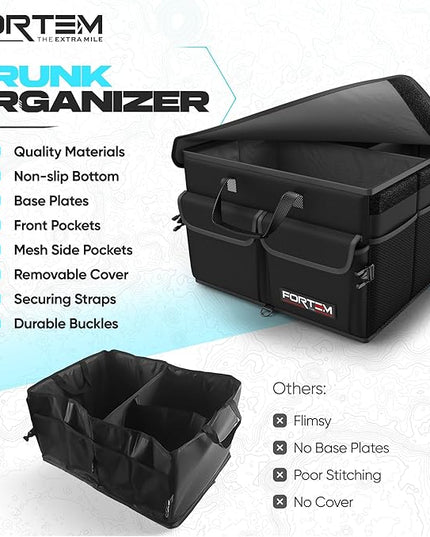 FORTEM Trunk Organizer For SUV Car Trunk Organizer, Foldable Storage, Car Accessories for Women Men, Collapsible Bag, Perfect Christmas Gifts, 600D Oxford, Non Slip Bottom, Straps, Soft Cover (50L)