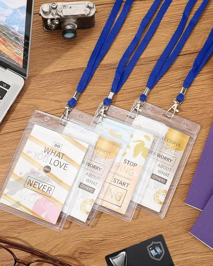 Patelai 50 Pcs 4 x 5.5 Inch Clear Passport Holders with Lanyard Extra Large PVC Card Holder Waterproof Name Badge Holder for Cruise Vacation Credit Card Plane Ticket Receipt (Blue)