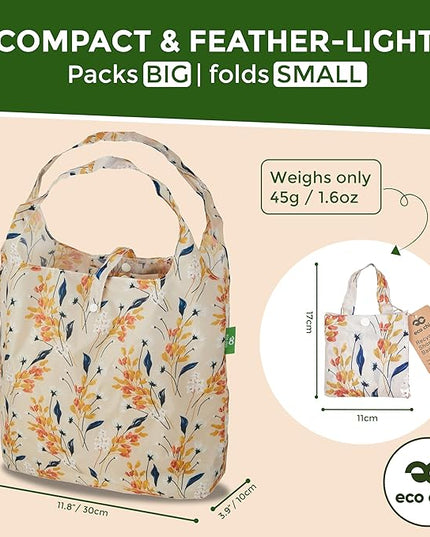 ECO CHIC Foldable Reusable Grocery Bags - Lightweight, Recycled & Reusable Shopping Bag - Waterproof Packable Tote