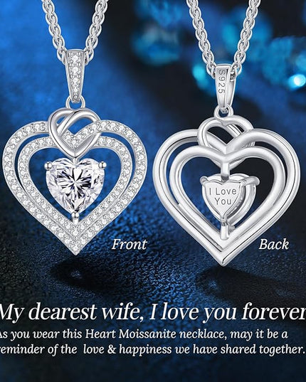 OOBEE Moissanite Heart Necklaces for Women, 1- 4 Carat Moissanite 925 Sterling Silver Gold Plating Fine Women Necklace，Ideal Anniversary Birthday Christmas Valentine Mothers Day Jewelry Gifts for Mom Wife Her Girlfriend