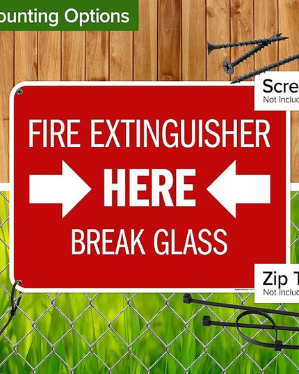 Fire Extinguisher Here Break Glass Sign, 18x24 Inches, 55 mil thick HDPS (high density polystyrene), Made in USA by My Sign Center