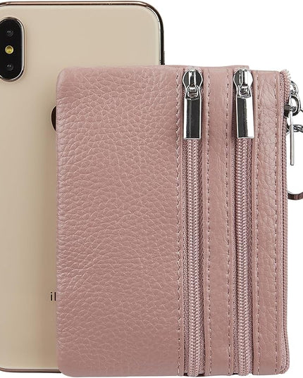 Women's Genuine Leather Coin Purse Mini Pouch Change Wallet with Keychain