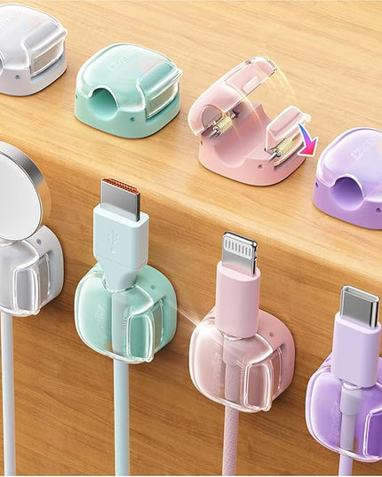 Cable Clips,8 Pack Cord Holder Cord Organizer [1s Lock & Strongest Adhesive] Spring Cord Clips Phone Charger Wire Desk Cable Management Nightstand Home Office School Decor Women Cute Desk Accessories