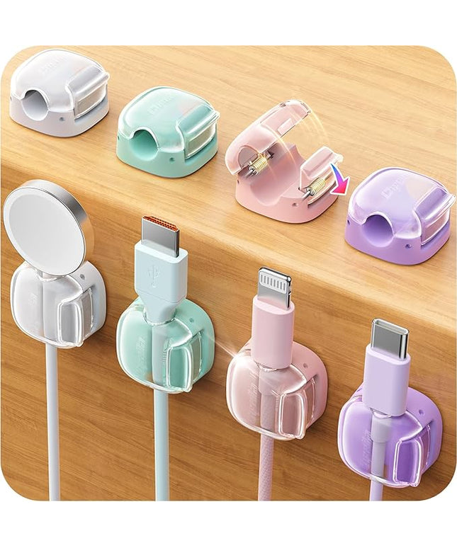 Cable Clips,8 Pack Cord Holder Cord Organizer [1s Lock & Strongest Adhesive] Spring Cord Clips Phone Charger Wire Desk Cable Management Nightstand Home Office School Decor Women Cute Desk Accessories