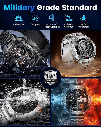 LIGE 1.43" AMOLED Smart Watch for Men with Flashlight, Bluetooth Calling, 100+ Sport Modes, 530mAh, IP68 Waterproof Fitness Tracker for Workout, iOS Android Compatible, Black Steel Leather