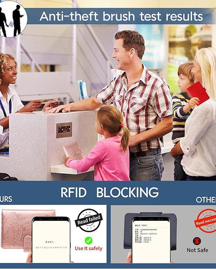 Passport Holder and Card Slot Combo RFID Blocking Leather Family Travel Passport Wallet Travel Accessories for Men Women US Passport Cover Protector (Travel pink)
