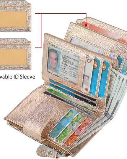 Lavemi Small Compact Women Wallet RFID Blocking Genuine Leather Bifold Purse with ID Windows