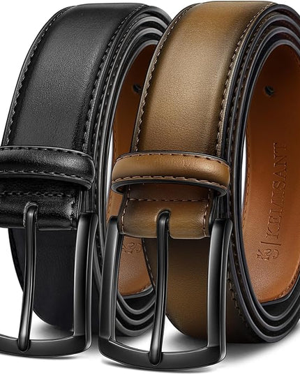 KEMISANT Men Belt 2Pack – Genuine Leather Belt for Men Dress Casual Golf Jeans 1 3/8"