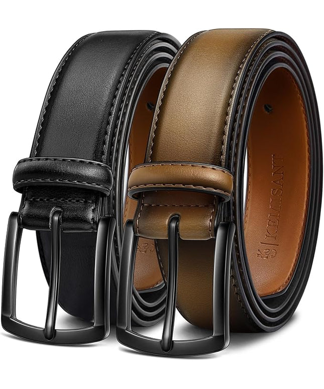 KEMISANT Men Belt 2Pack – Genuine Leather Belt for Men Dress Casual Golf Jeans 1 3/8"