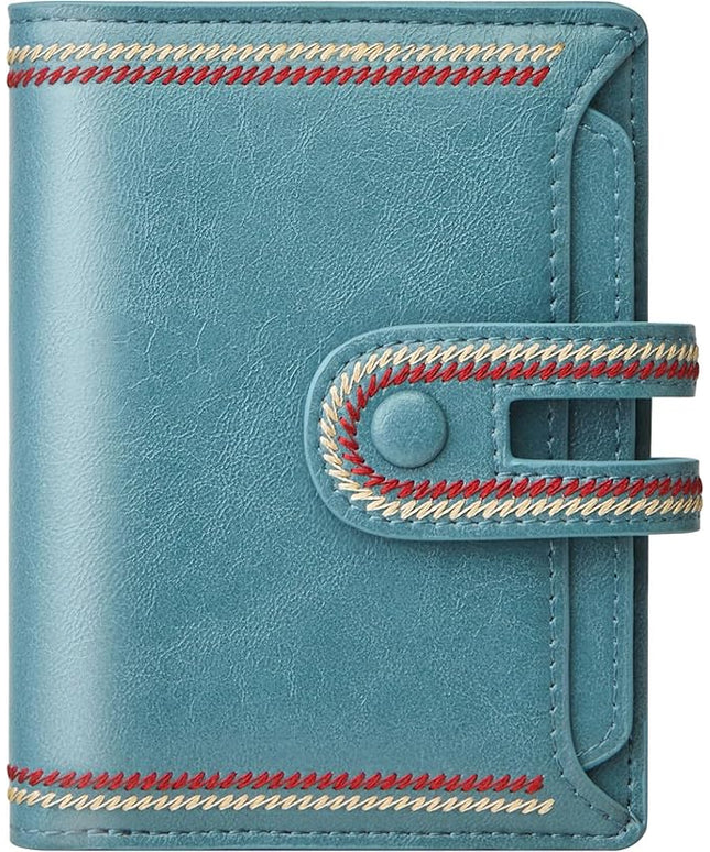 TFKGS Small Wallet for Women Vegan Leather RFID Blocking Bifold Compact Credit Card Holder with Zipper Coin Pocket Blue