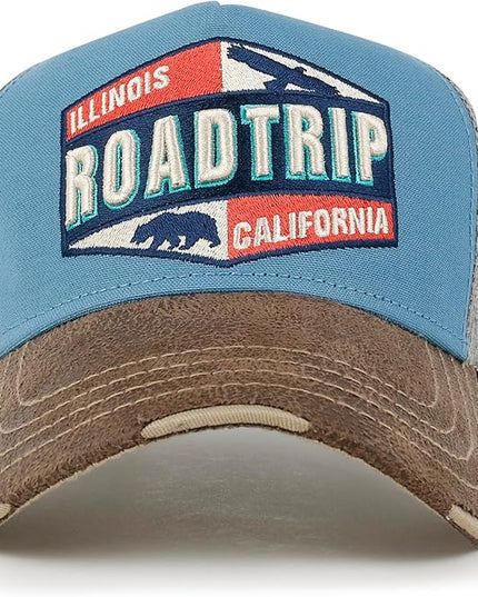 ililily Premium Road Trip Vintage Distressed Snapback Trucker Hat Baseball Cap