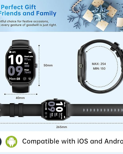 Smart Watch for Men Women, 2.0" HD Touchscreen Fitness Tracker, Bluetooth Calls/Notifications, IP68 Waterproof, 100+ Sport Modes Fitness Watch, Heart Rate Sleep Monitor Smartwatch for Android iOS