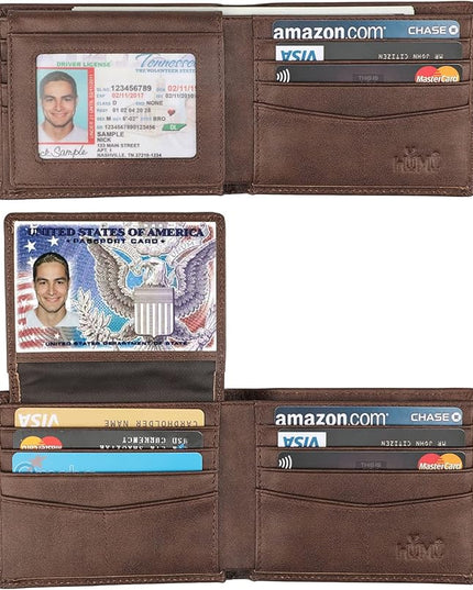 Wallet for Men-Genuine Leather RFID Blocking Bifold Stylish Wallet With 2 ID Window