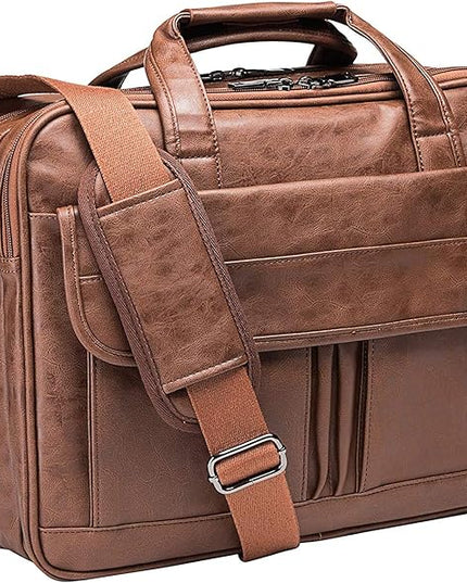 seyfocnia Men's Business Travel Briefcase Leather Handmade Messenger Bags Laptop Bag