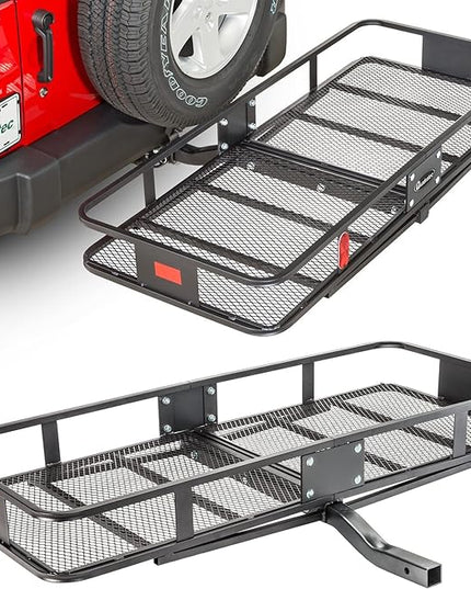 Quadratec Large Cargo Rack Basket Platform, 60" x 24" - Mounts to 2" Receiver Hitch - Great for Hauling Luggage, Camping Gear, Supplies, Generators, and More - Fits Jeeps, Cars, Trucks, SUV & More