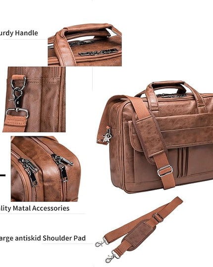 seyfocnia Men's Business Travel Briefcase Leather Handmade Messenger Bags Laptop Bag
