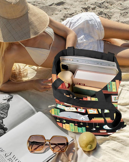 Aesthetic Canvas Tote Bag - Reusable Shoulder Tote Bag for Women Lady Casual Vacation, Shopping, Work, Gym