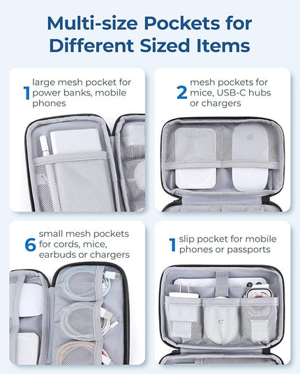 BAGSMART Electronics Organizer Travel Case, Cable Charger Cord Tech Organizer Pouch for Phone Charger Accessories, Grey