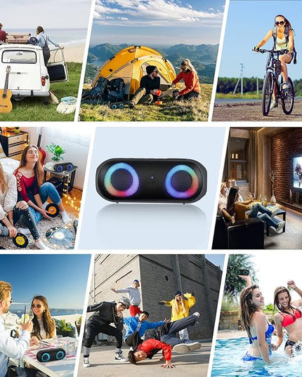 Bluetooth Speaker with RGB Light, 30W Portable Bluetooth Wireless(100FT Range) Loud Stereo Sound, IPX7 Waterproof Shower Speakers, RGB Multi-Colors Rhythm Lights, 1000mins Playtime for Indoor&Outdoor