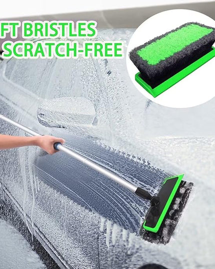 62'' Car Wash Brush with Long Handle, Scratch-Free Soft Bristles Sturdy Car Wash Mop, Complete Cleaning Brush Kit Wash Mitt Towel Windshield Squeegee Wheel Tire Brush for Car Truck RV Green