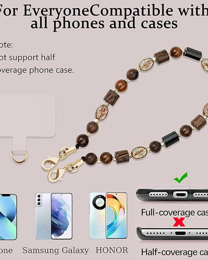 Marble Beaded Phone Wrist Strap,Detachable Phone Bracelet Strap with Tether Tab,Hands-Free Wristlet Strap (Brown)