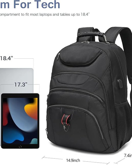 Extra Large Laptop Backpack for Men,37L Gaming Laptop Backpack,18.4Inch Travel Backpack with USB Charging Port, Business Flight Approved -Big Capacity Computer Bag College Bookbag, Black Black