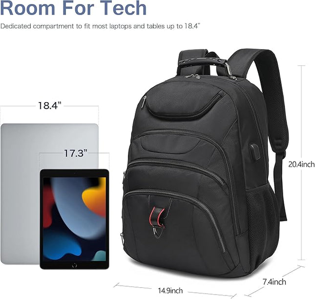Extra Large Laptop Backpack for Men,37L Gaming Laptop Backpack,18.4Inch Travel Backpack with USB Charging Port, Business Flight Approved -Big Capacity Computer Bag College Bookbag, Black Black