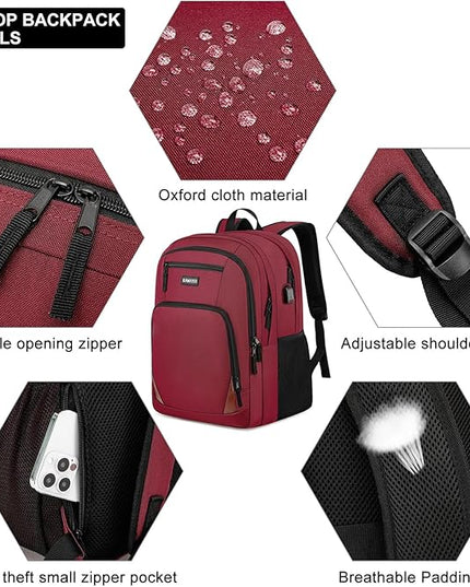 Red Backpack for School, School BackPack for Teens, Boys and Girls, with 15.6 inch Laptop Bookbag for College High School, Large Computer Back Pack with Compartments for Men & Women