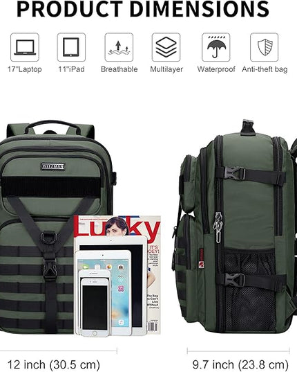 WITZMAN Carry On Travel Backpack for Men Large Convertible 45L Fit 17 Inch Laptop Backpack 3 in 1 Bag for Airline Approved(B688 Army Green)