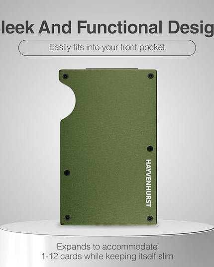 Hayvenhurst Wallet For Men - Reinvented Design Men's Wallet - Slim, Minimalistic & Seamless, Blocks RFID Scanners with a Cash Strap (Matte Olive)
