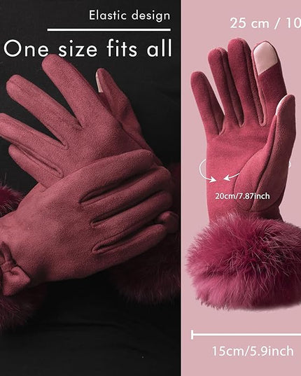 Vagasi Women Touch Screen Gloves, Fleece Lined Winter Gloves for Ladies, Thermal Suede Gloves Fur Cuff for Girls Gifts