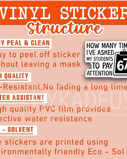 (3Pcs) Funny Teacher Humor 6 7 Meme Stickers How Many Times I’ve Asked My Students to Pay Attention 67 Six Seven Vinyl Decals Waterproof for Water Bottle, Tumbler, Laptop, Phone Case, 3" x 2.1"