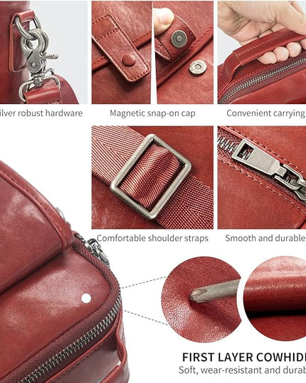 Augus Leather Small Messenger Bag For Men Crossbody Handbag Shoulder Sling Travel Bags for Men Purse Daypack Magnetic Buckle