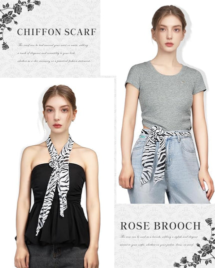 Chiffon Scarf for Women, Removable Flower Neck Scarf Light Soft Fashion Rose Scarves Versatile Headband or Hair Band