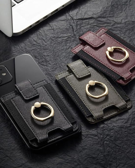 BIAJIYA Phone Card Holder RFID Leather Wallet Credit Adhesive Cell Case Stick-on Card Holder for Women and Men Back of Phone for Most of Smartphones