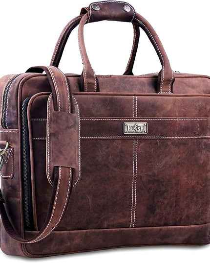 18 Inch Leather Laptop Bag for Computer Bag for Men– Supple Genuine Leather Briefcases for Men W/Padded Laptop Case Leather