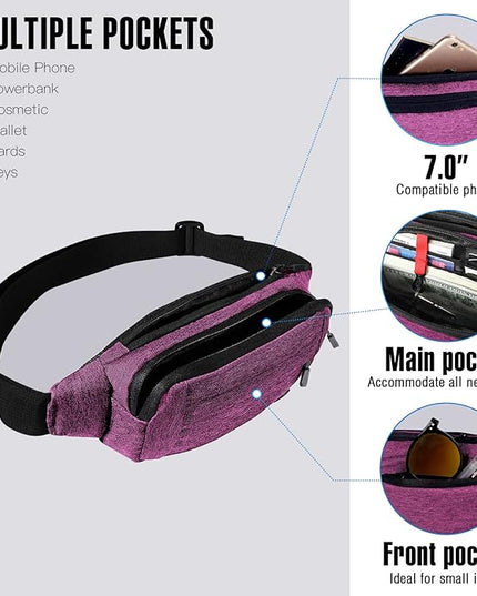 WATERFLY Fanny Pack Waist Bag: Small Hip Pouch Bum Bag Fannie Pack Phanny Fannypack Waistpack Bumbag Beltbag Sport Slim Fashionable for Jogging Hiking Hiker Woman Man