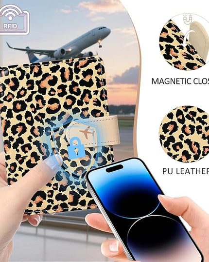 COSHAYSOO Personalized RFID Passport Holder for Travel Women Passports Cover Case Air Essentials Airplane Flight Accessories Airline Plane Flying Must Haves Christmas Gifts Leopard Print