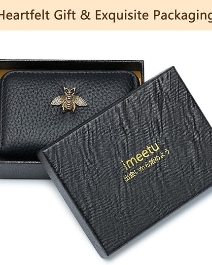 imeetu RFID Credit Card Holder, Small Leather Zipper Card Case Wallet for Women