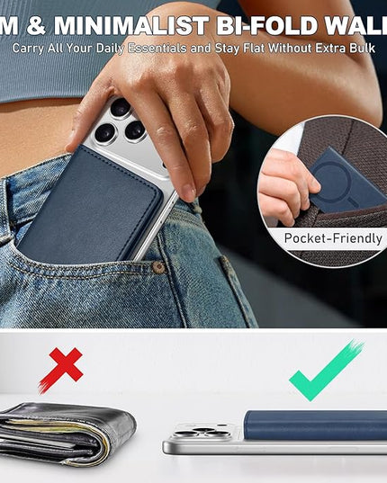 TUCCH for Magsafe Card Holder with Clear ID Window, Fit 6 Cards, RFID Blocking PU Leather Men Women Magnetic Phone Wallet for iPhone 17/16/15/14/13/12/Plus/Air/Pro/Pro Max Series, Blue