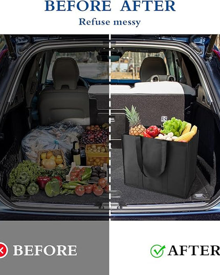 WISELIFE Reusable Grocery Shopping Bags 10 Pack Large Foldable Tote Bags Bulk, with Long Handle for Shopping Groceries Clothes (Black)
