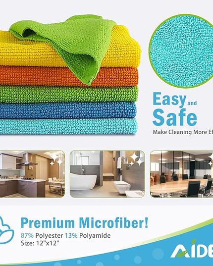 AIDEA Microfiber Cleaning Cloth, 200PK, Absorbent Shop Rags, Microfiber Towels for Cars, Kitchen Towels, Dusting Cloth for Home, Window, Cleaning Supplies, 12"×12"