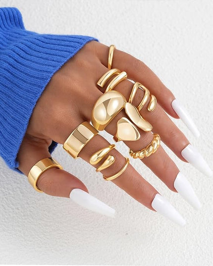 ÌF ME 10 PCS Gold Rings Set for Women Non Tarnish, 18K Gold Plated Chunky Stackable Rings, Statement Stacking Womens Ring Pack
