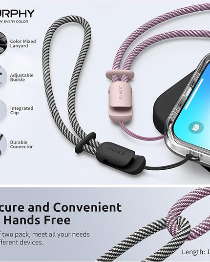 SURPHY 2 Pack Phone Lanyard for Cellphone Case, Phone Wrist Strap for Case, Cellphone Strap with 2-Color Braided, Charm Wrist Lanyard for Women and Men, Cellphone Wrist Lanyard for Women, Pink & Black