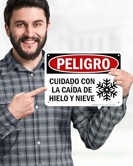 Danger Watch for Falling Ice and Snow Bilingual Sign, 10x7 Inches, Rust Free .040 Aluminum, Fade Resistant, Made in USA by My Sign Center