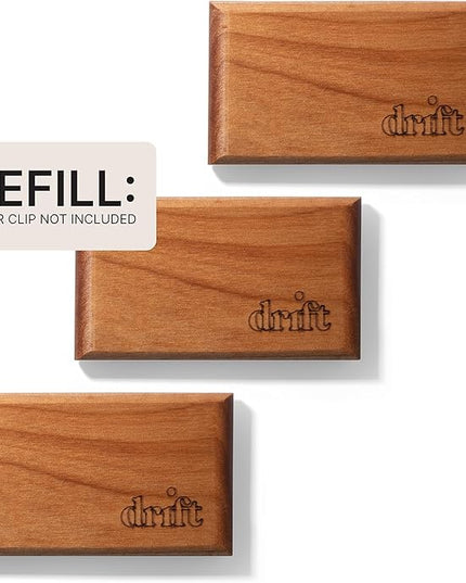 Drift Car Air Freshener - The Original Wood Air Freshener - Car Odor Eliminator - Long Lasting Scent - Metal Clip - Essential Oils - Clean Ingredients - Pine Scent 3 Pack Refill - NO CLIP INCLUDED