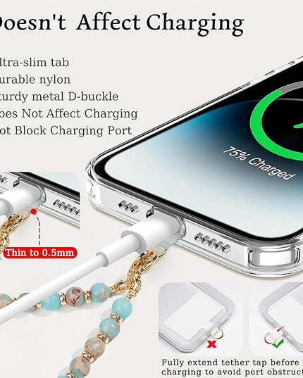 Marble Beaded Phone Wrist Strap,Detachable Phone Bracelet Strap with Tether Tab,Hands-Free Wristlet Strap (Green Peacock Agate)