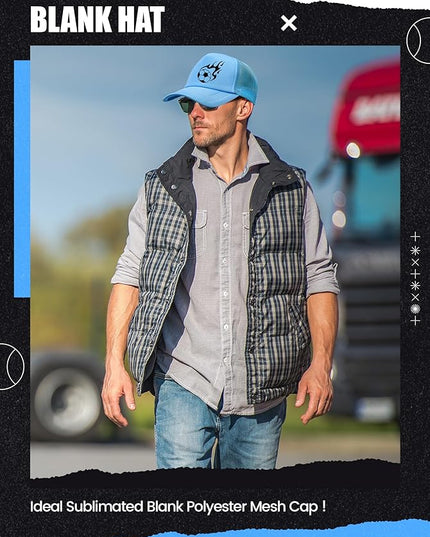 10 Pcs Sublimation Blank Trucker Hats Bulk Mesh Baseball Cap Polyester Mesh Trucker Hat for Men and Women