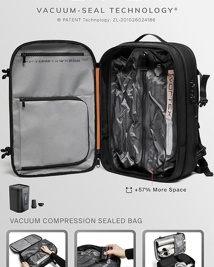 BlackVoyage Vortex Vacuum Seal Travel Backpack 60L Expandable Air Compression System Water Resistant TSA Lock Carry-On Suitcase Luggage White AERO - Vacuum Pump Included